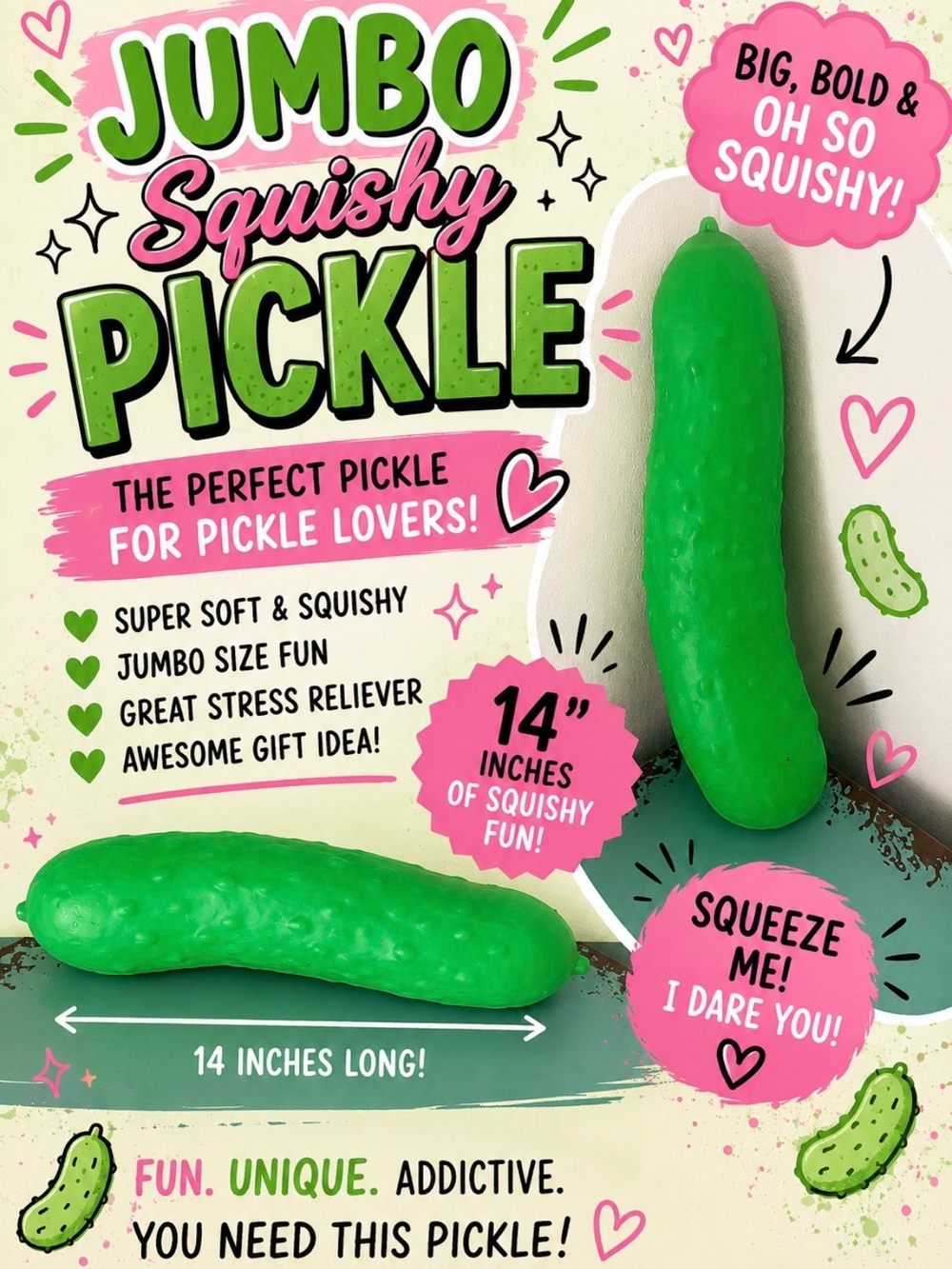 Jumbo Squishy Pickle Plush Toy - Green